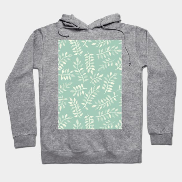 Painted Leaves - a pattern in cream on soft mint green Hoodie by micklyn